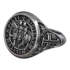 Crusader templar knights sterling silver signet ring, oxidized finish