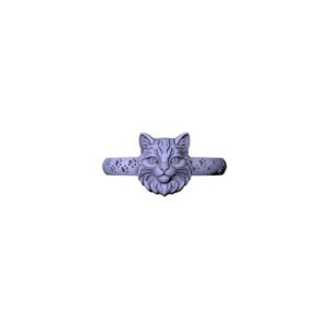 Sterling silver cute cat face ring with paw print spotted band, oxidized finish