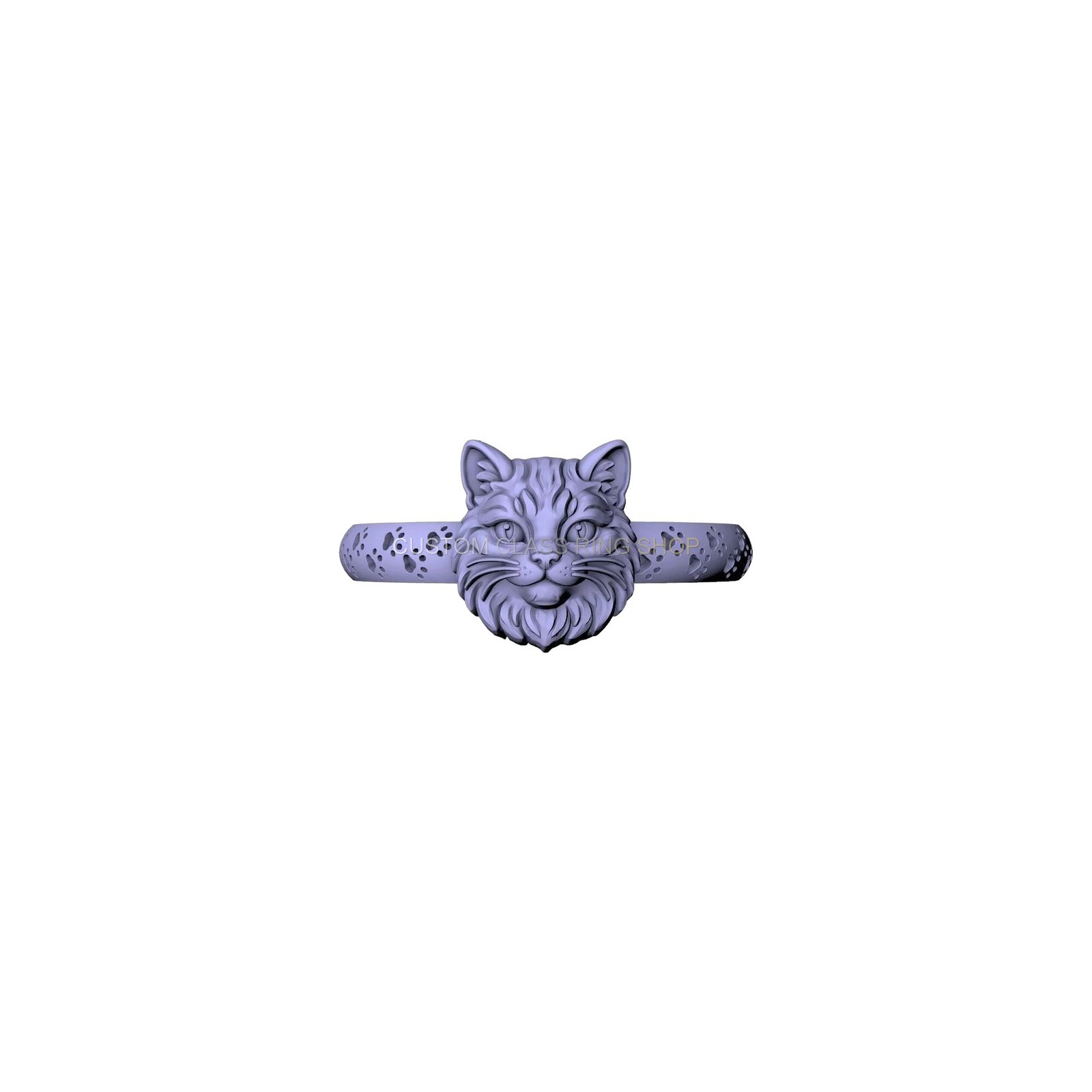 Sterling silver cute cat face ring with paw print spotted band, oxidized finish