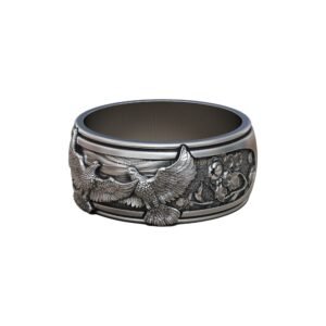 Sterling silver doves flowers band ring with oxidized antique finish