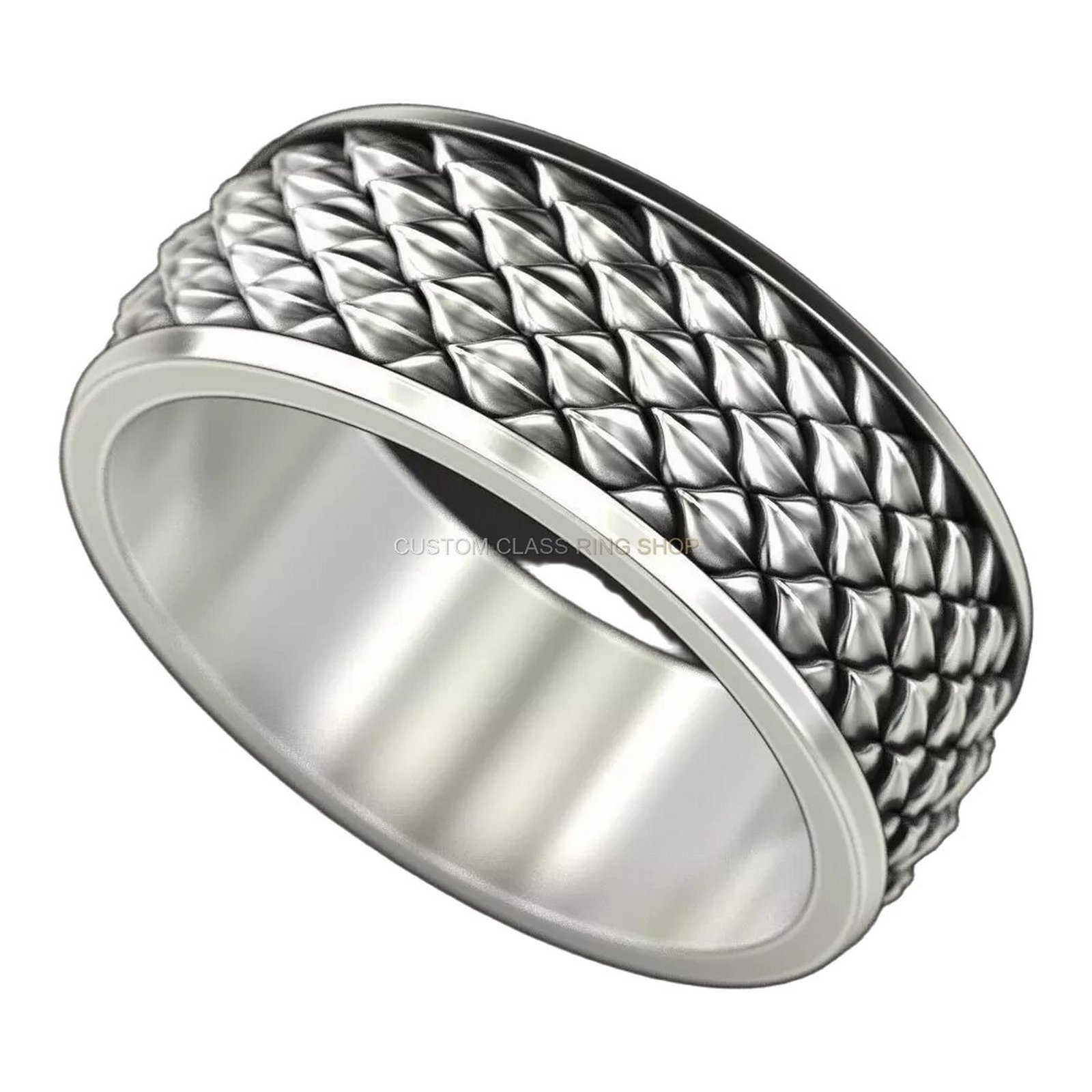 Unisex sterling silver quilted statement ring with textured diamond pattern