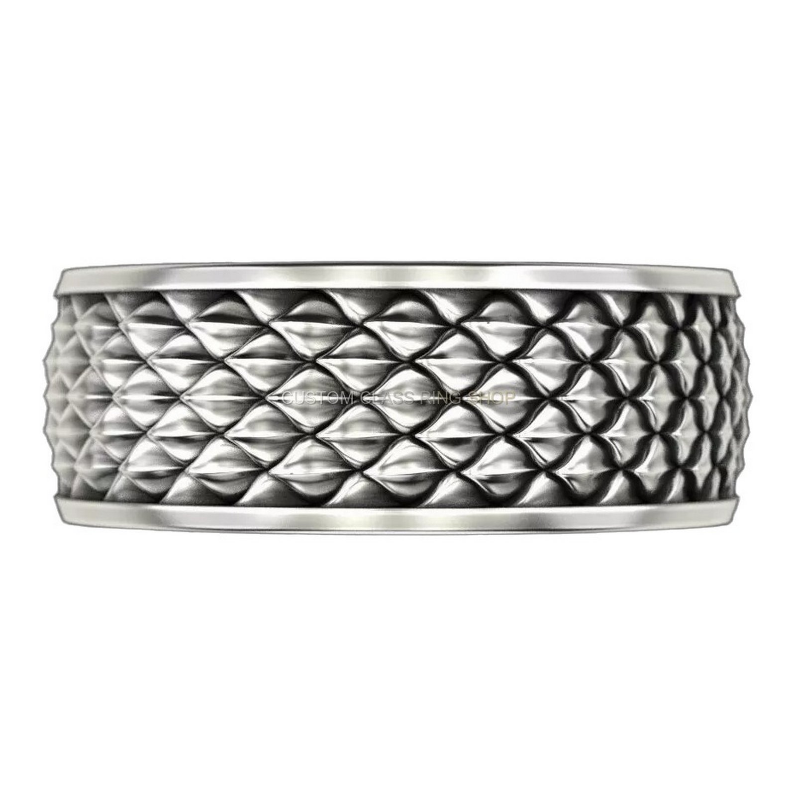 Unisex sterling silver quilted statement ring with textured diamond pattern