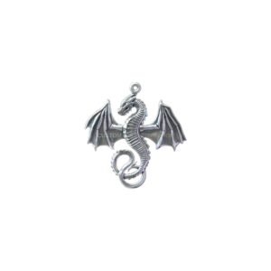 Sterling silver dragon spread wings pendant with detailed wings