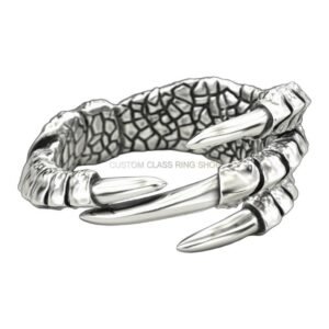 Mens sterling silver dragon claw bracelet with textured scales