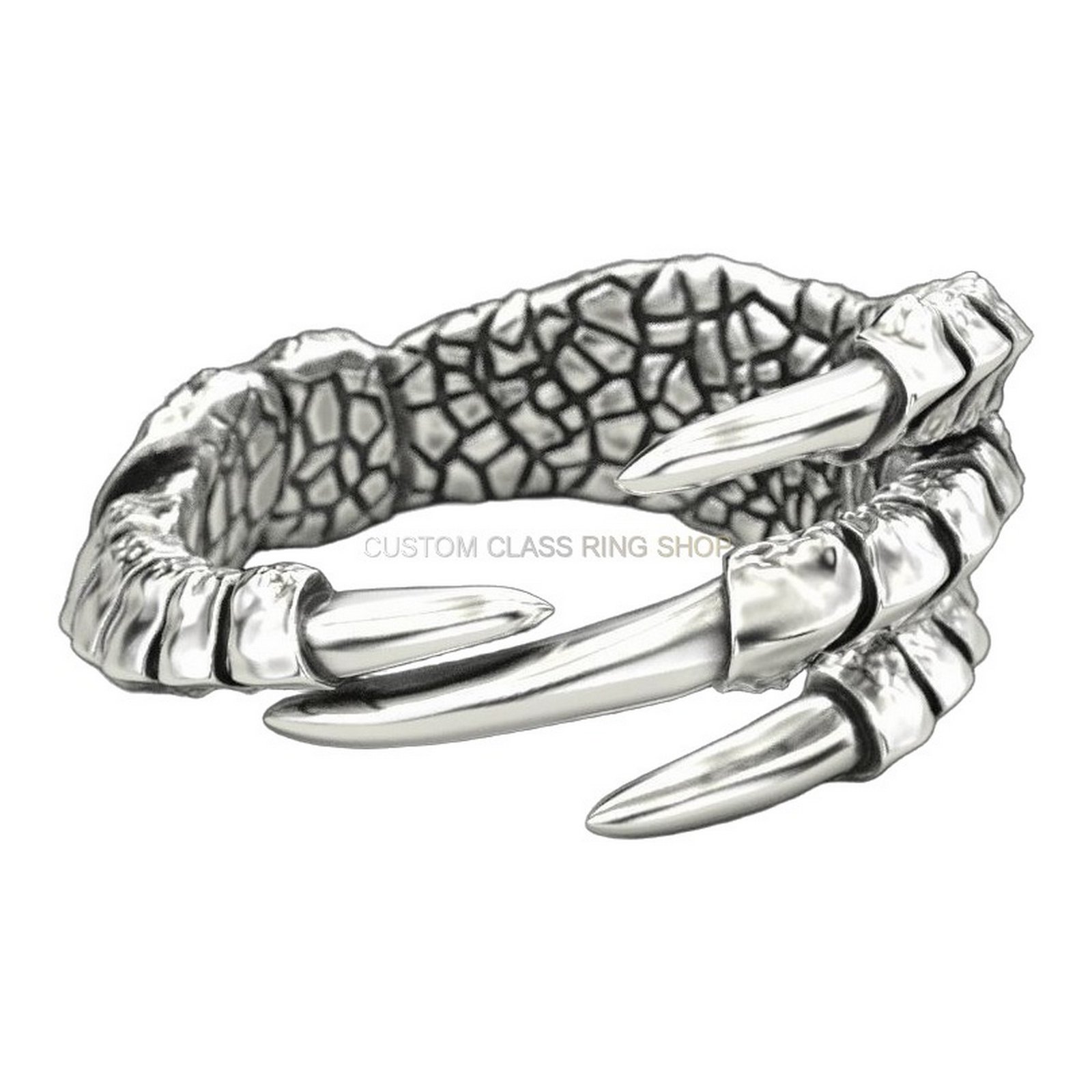 Mens sterling silver dragon claw bracelet with textured scales