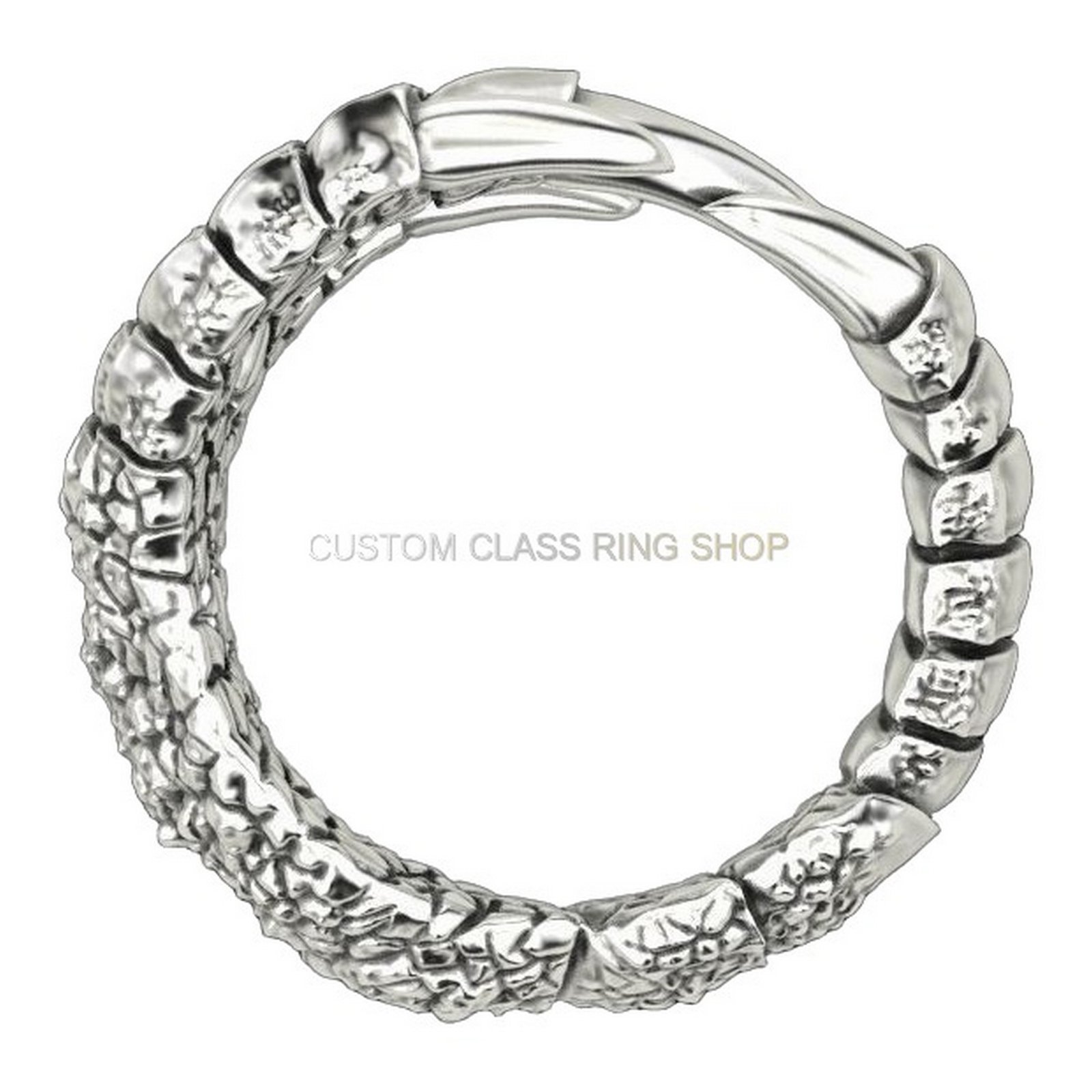 Mens sterling silver dragon claw bracelet, top-down circular band view
