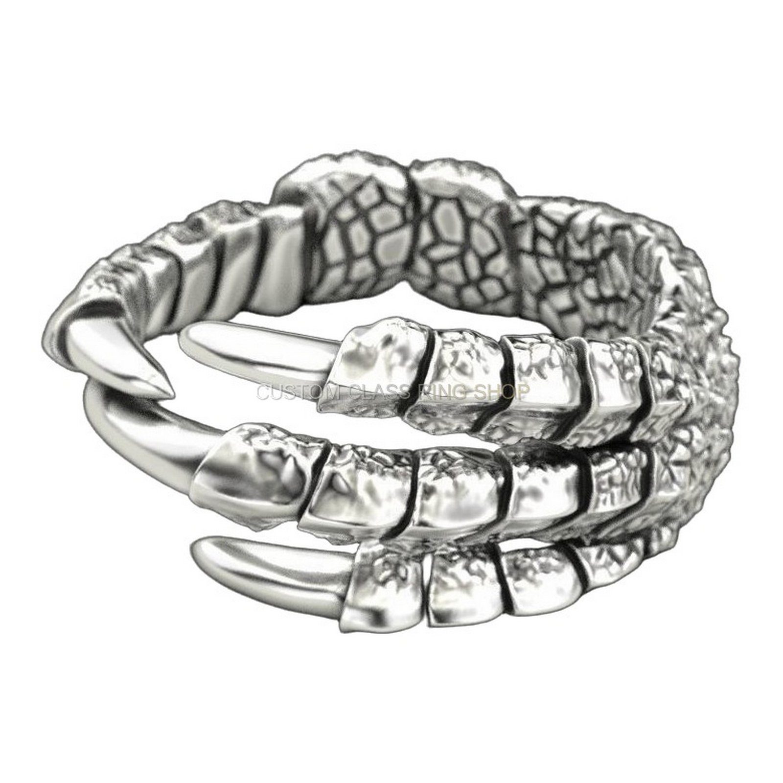 Mens sterling silver dragon claw bracelet, angled side profile with claw details