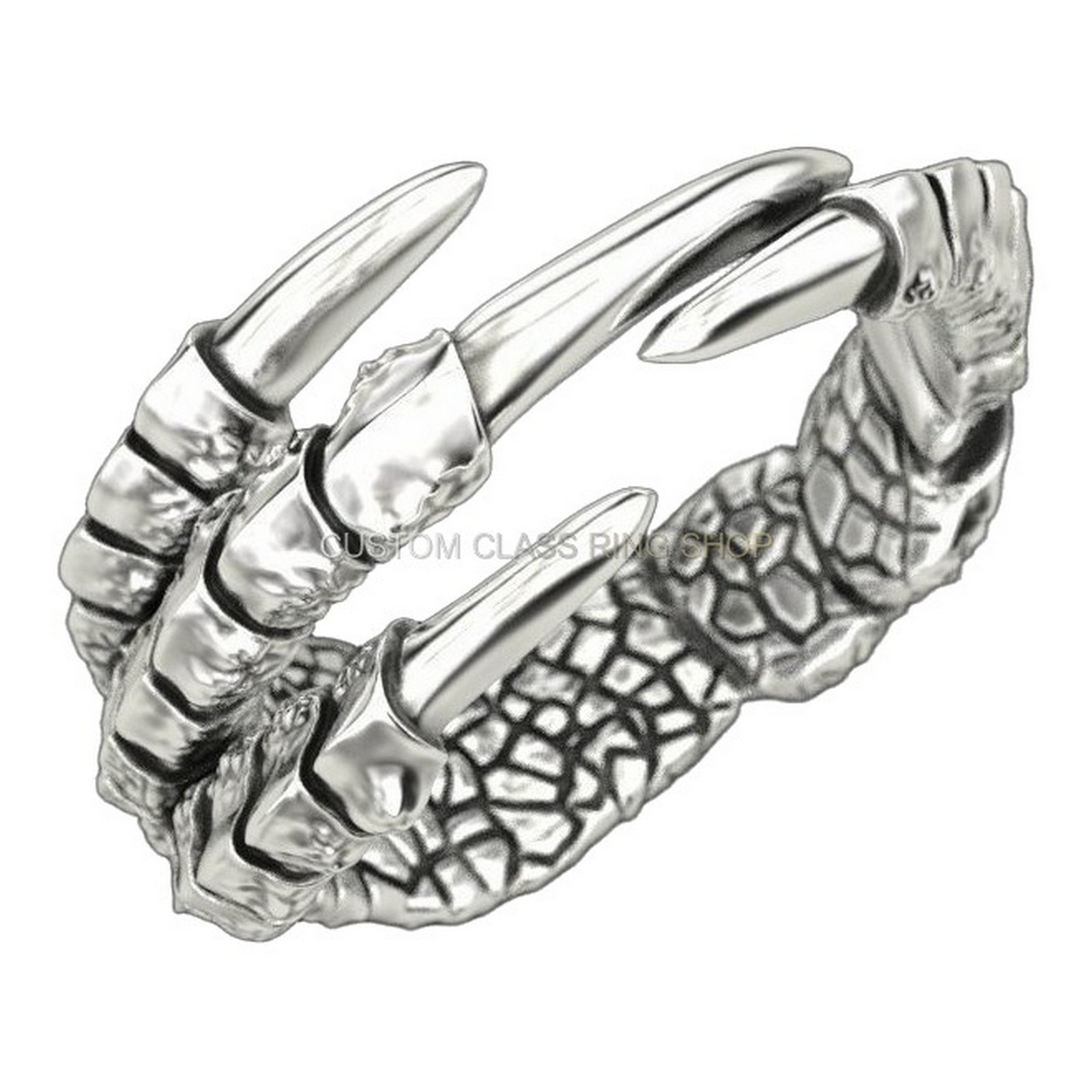Mens sterling silver dragon claw bracelet, side angle with extended talons