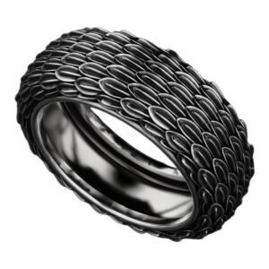 sterling silver eagle feather statement ring oxidized texture detail
