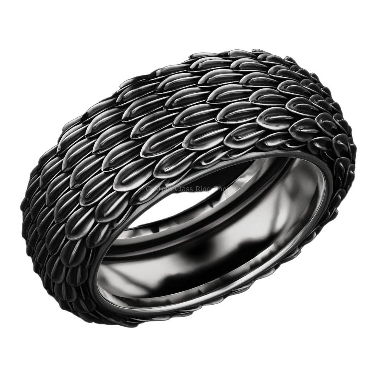 Sterling silver eagle feather statement ring, side profile interior view