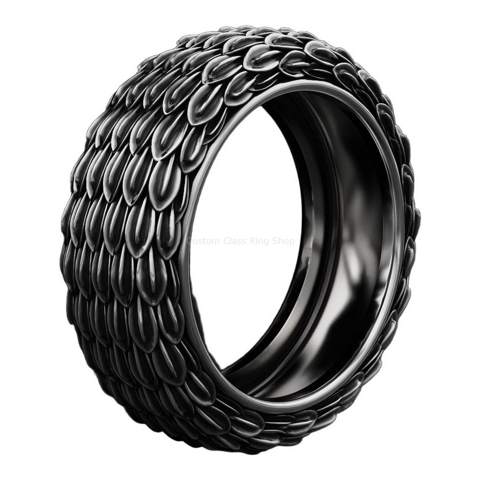 Sterling silver eagle feather statement ring, diagonal angled view texture detail