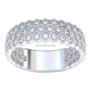 Sterling silver honeycomb statement ring with sparkling pave detail