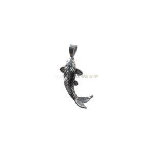 Oxidized sterling silver carp fish pendant with scaled body and detailed fins