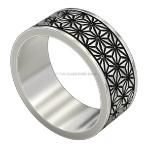 Unisex sterling silver geometric filigree ring with oxidized flower pattern