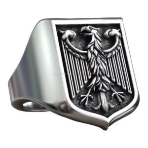 German Federal Eagle sterling silver signet ring with oxidized shield face