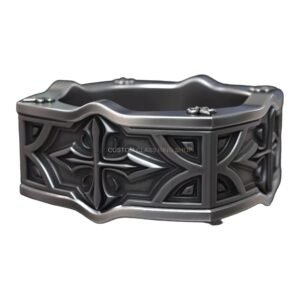 Gothic cross heraldic lily sterling silver ring, oxidized antique finish