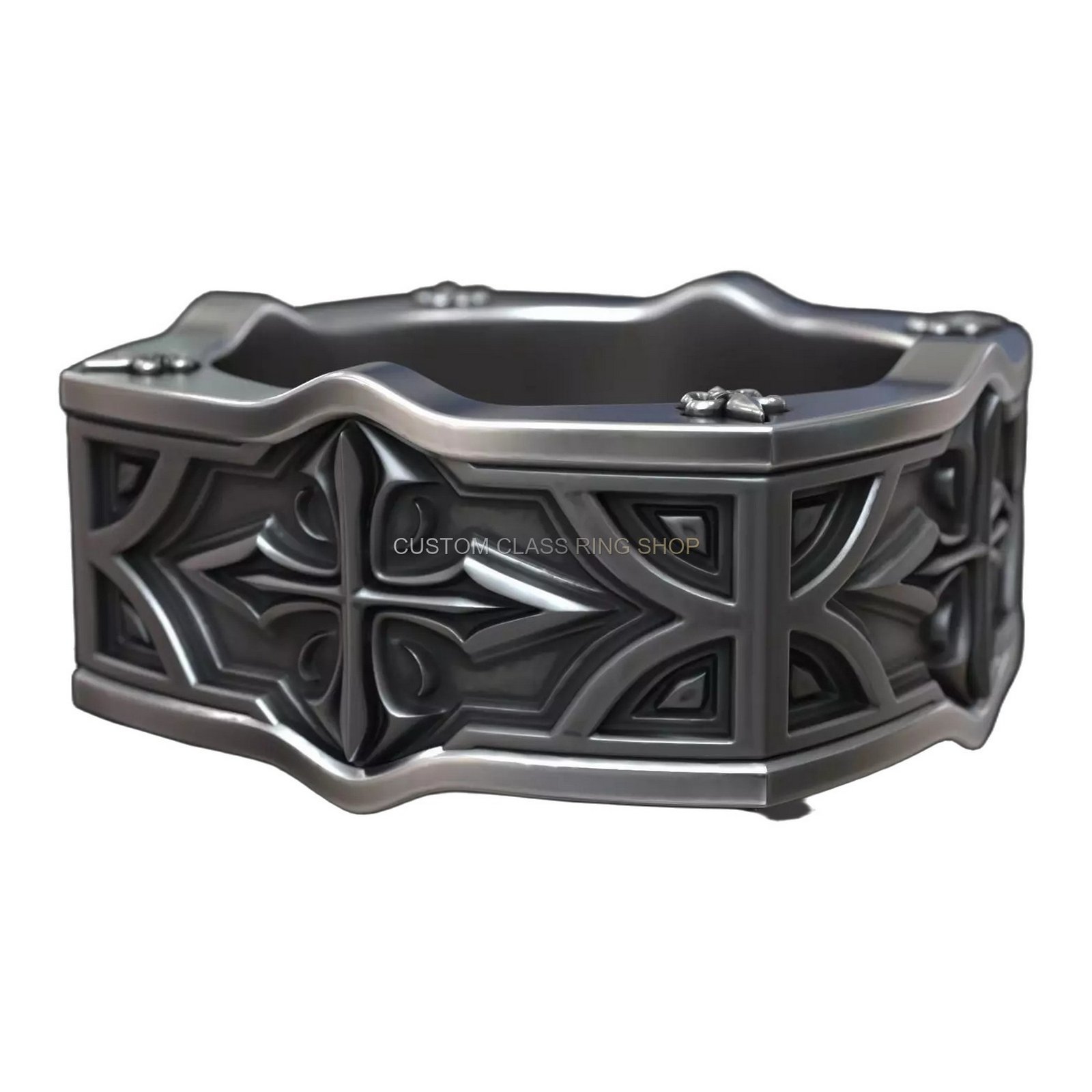 Gothic cross heraldic lily sterling silver ring, oxidized antique finish