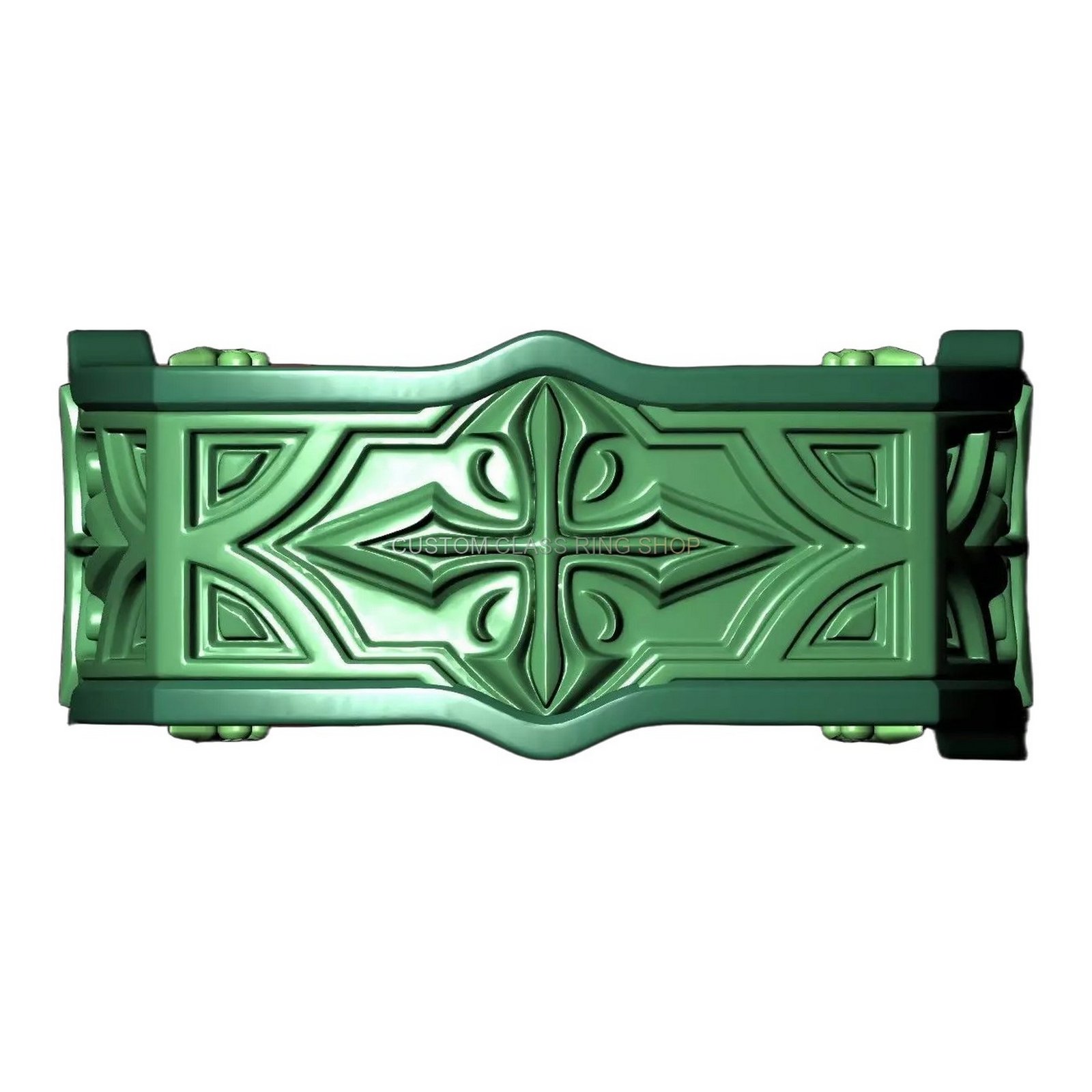 Gothic cross heraldic lily sterling silver ring, top-down flat view