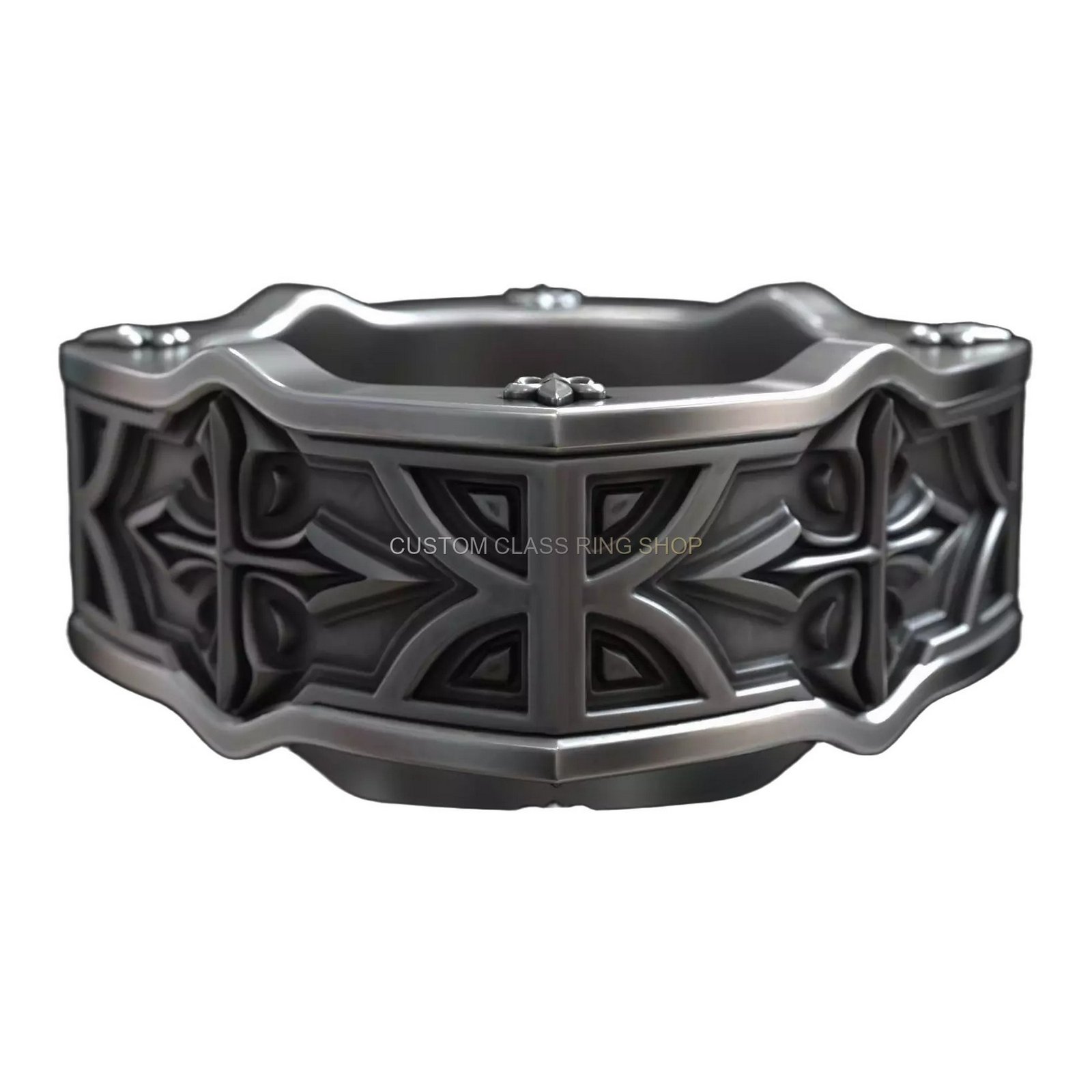 Gothic cross heraldic lily sterling silver ring, oxidized antique finish