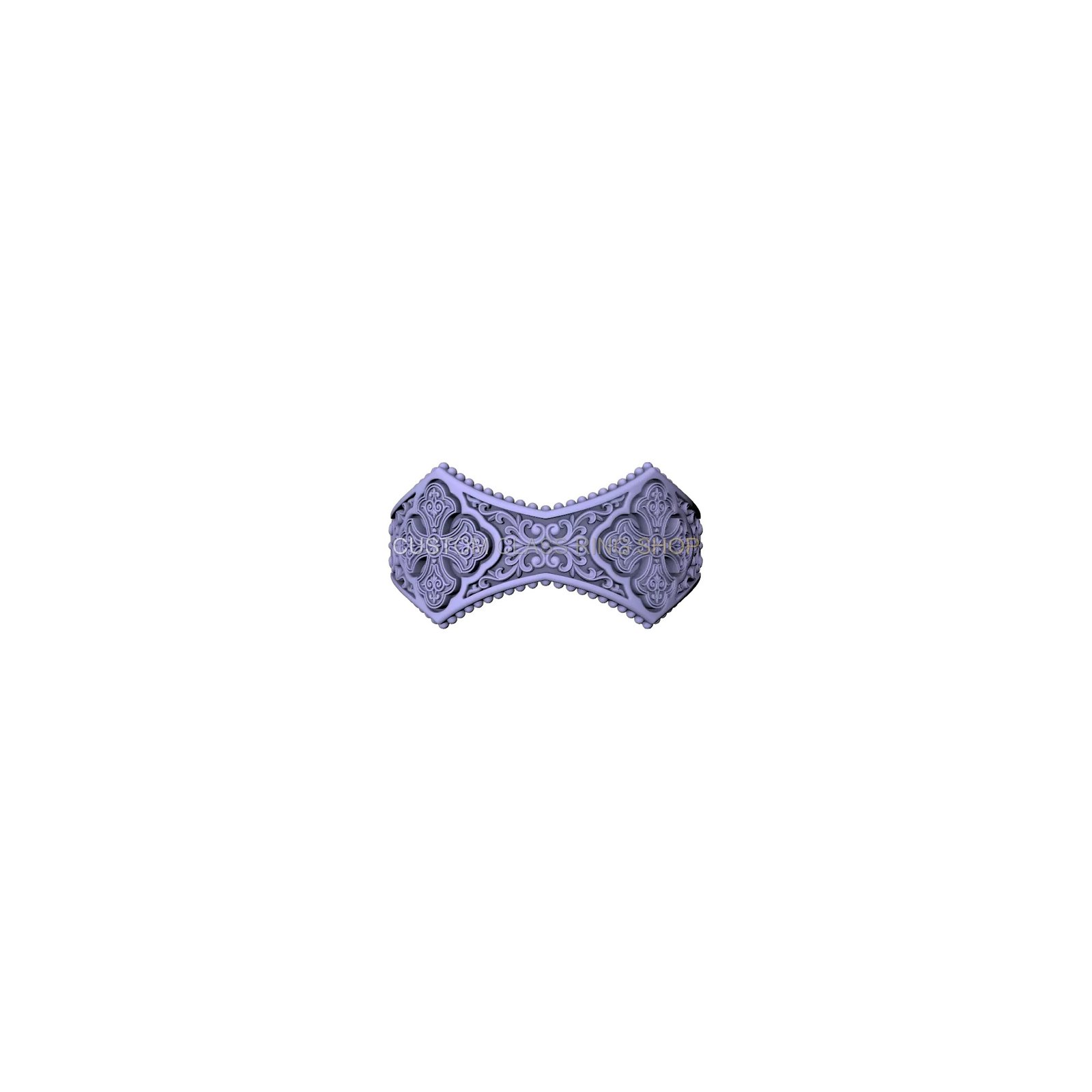 Gothic ornamental filigree sterling silver ring, front head-on view