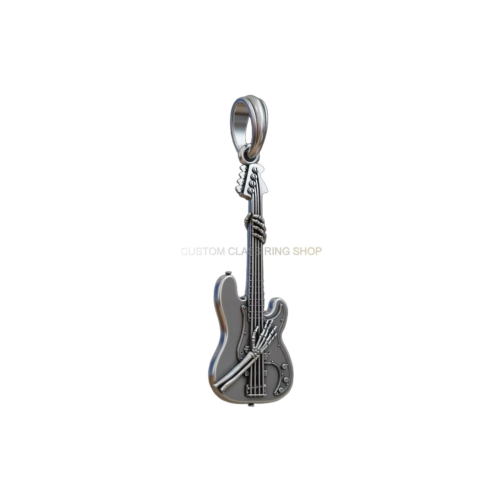 Sterling silver guitar skeleton pendant with oxidized antique finish