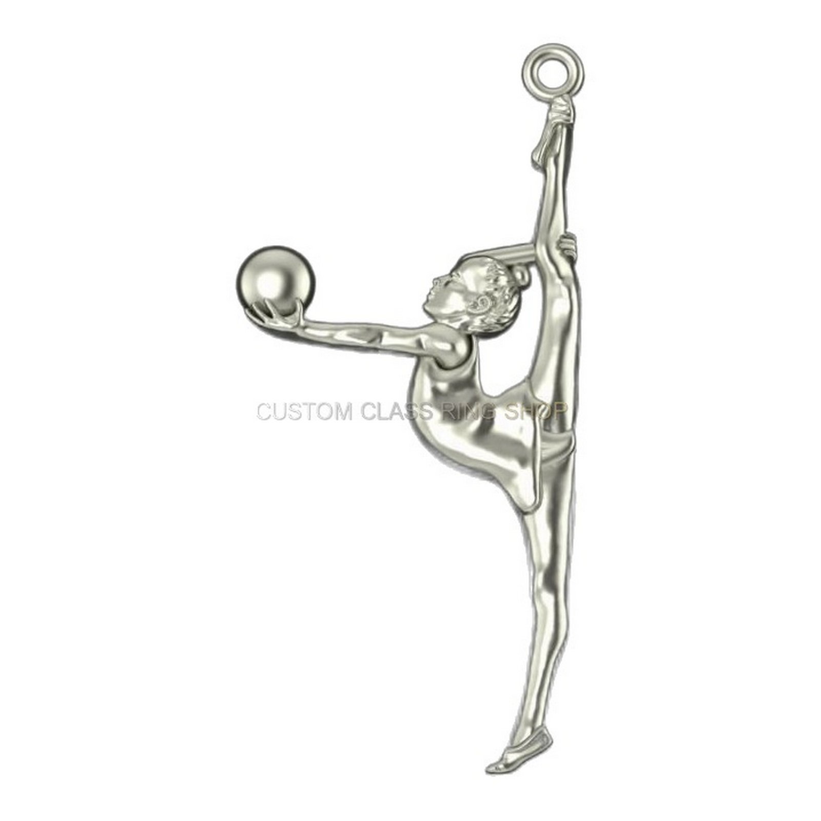 Sterling silver gymnastics girl pendant, side profile detail view