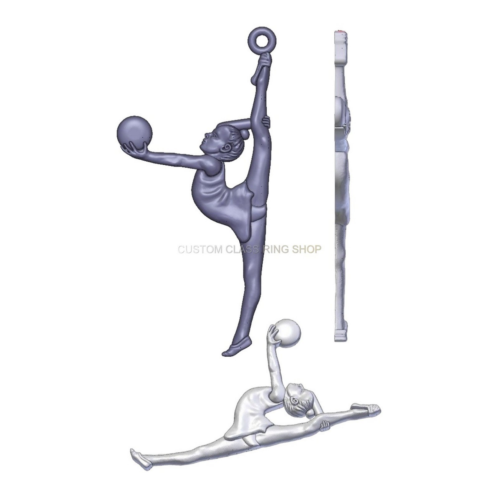 Sterling silver gymnastics girl pendant with gymnast in vertical split pose