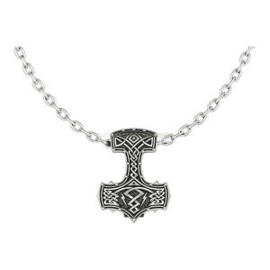 Sterling silver hammer torah pendant with Celtic knotwork, oxidized finish, beaded frame