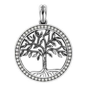 Sterling silver tree of life pendant with beaded circular frame