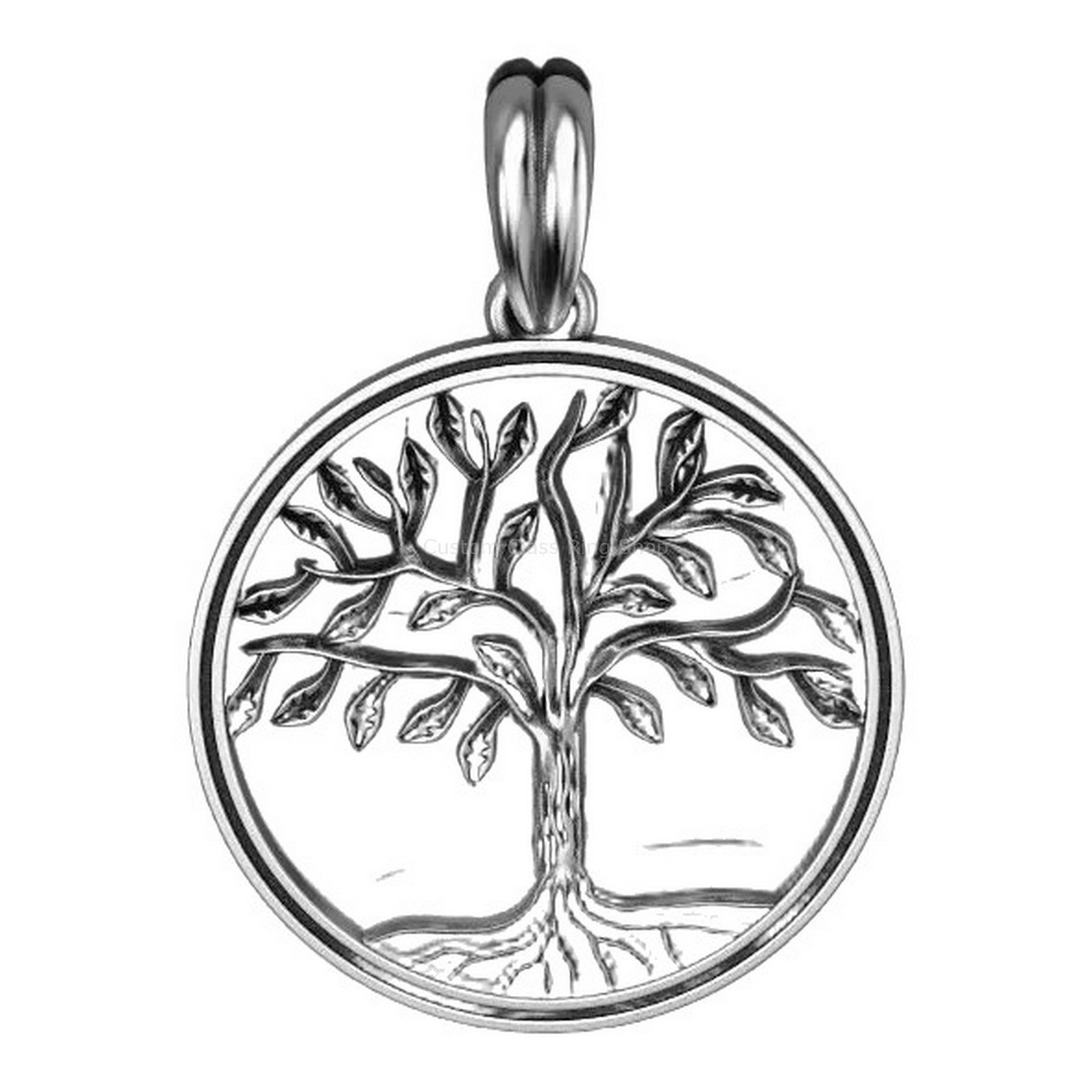 Sterling silver tree of life pendant, three-quarter angled view of pendant
