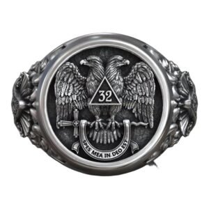 Heraldic double headed eagle freemasonry sterling silver signet ring front view