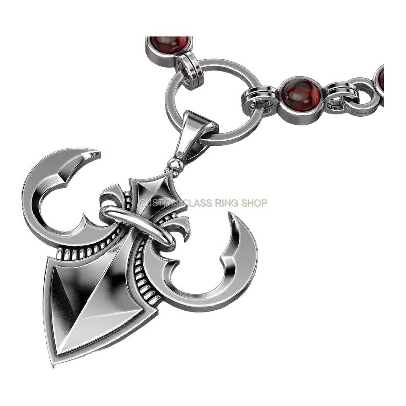 Sterling silver heraldic lily pendant with ornate crown and curved horns
