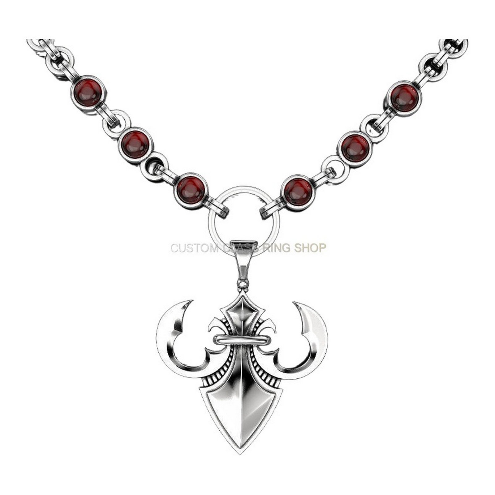 Sterling silver heraldic lily pendant, pendant necklace with chain full view