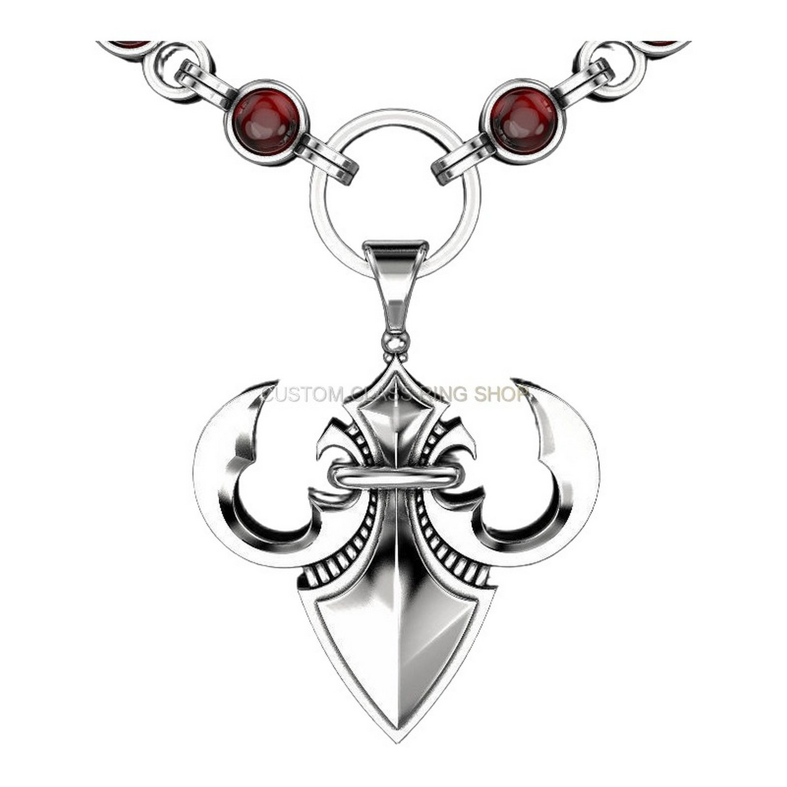 Sterling silver heraldic lily pendant, pendant necklace straight-on view