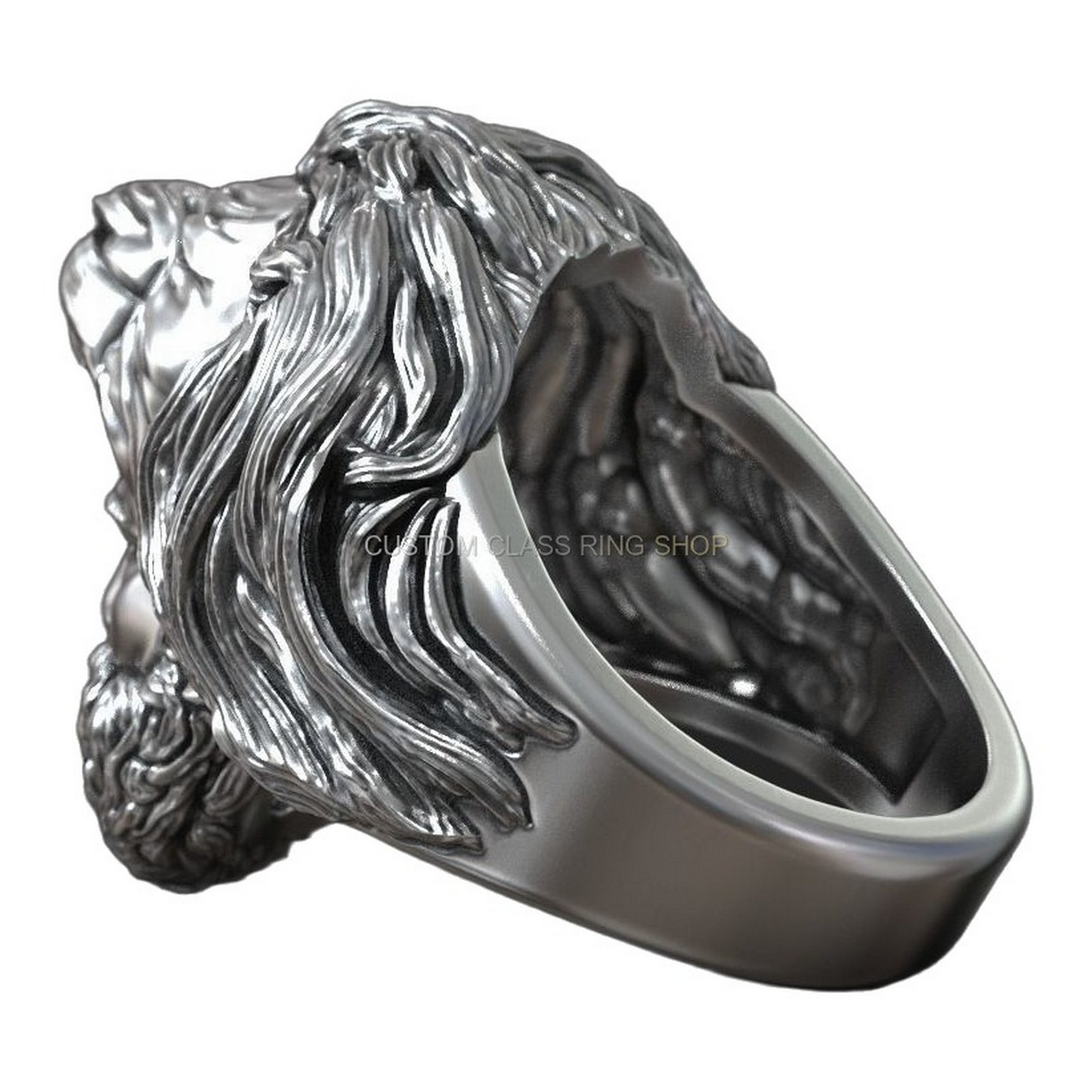 Sterling silver Hercules Nemean Lion ring, Side profile three-quarter view