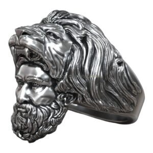 Sterling silver Hercules Nemean Lion ring with oxidized finish