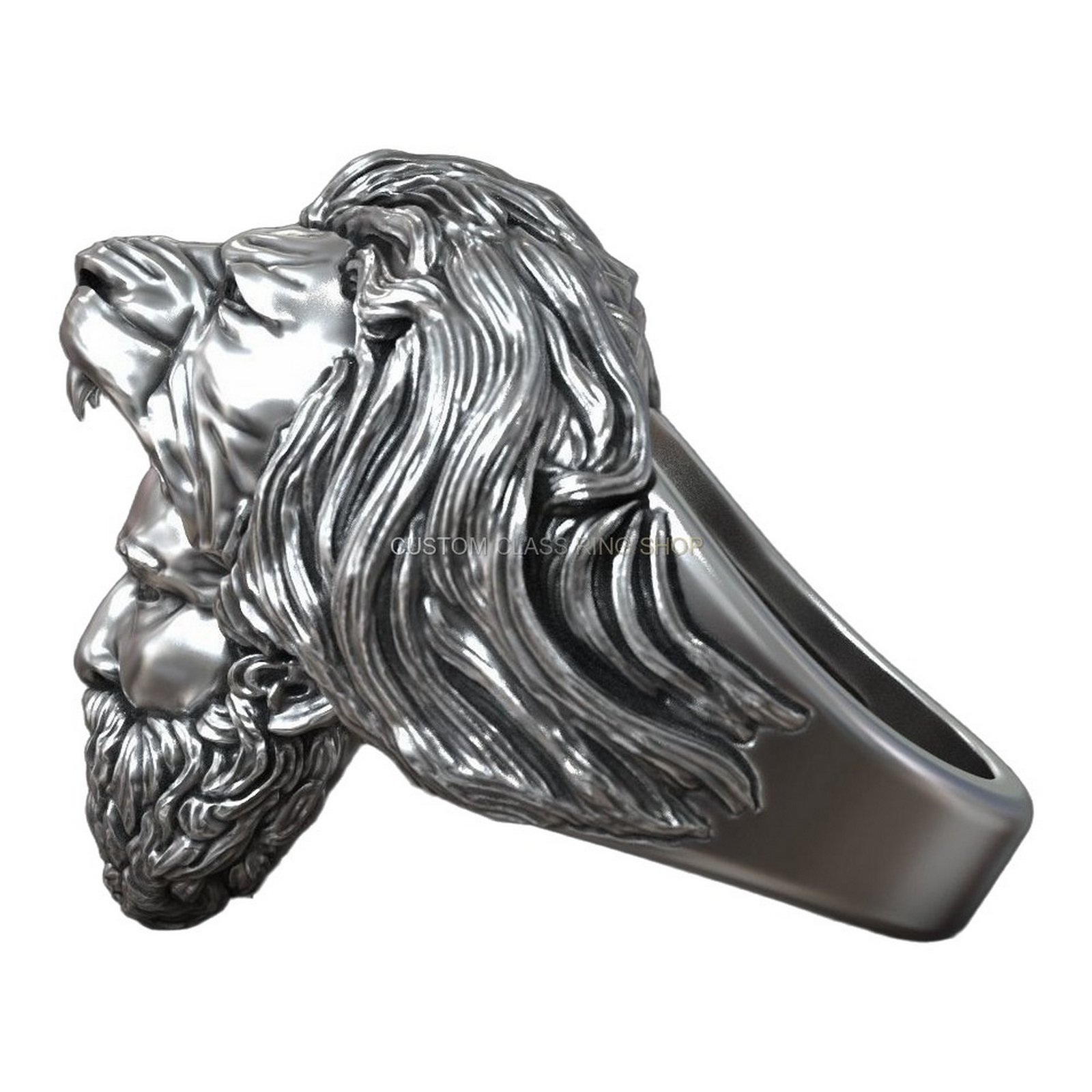 Sterling silver Hercules Nemean Lion ring, Left side profile detail