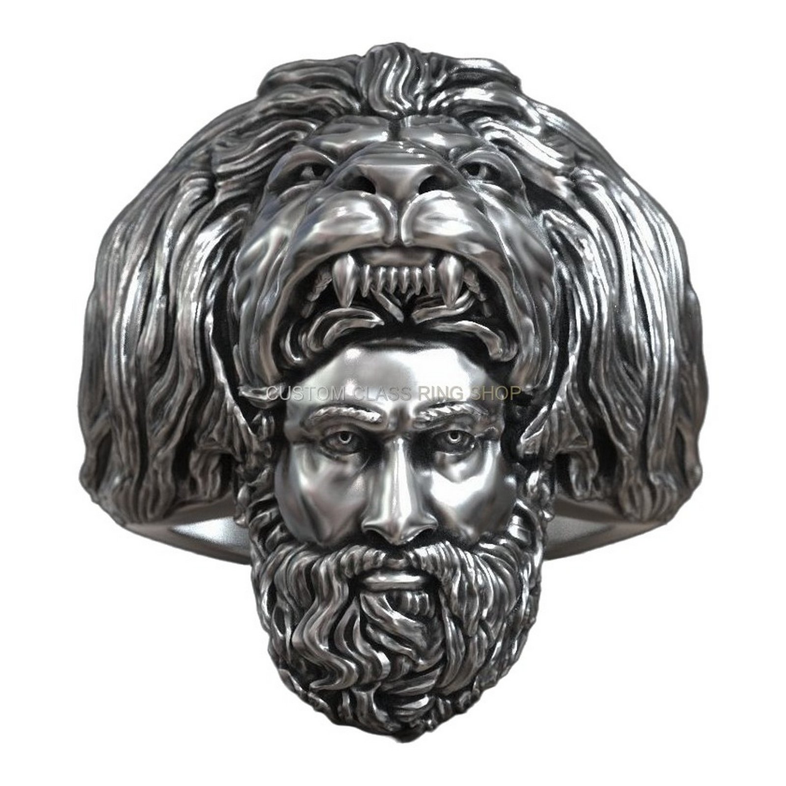 Sterling silver Hercules Nemean Lion ring, Top-down frontal view
