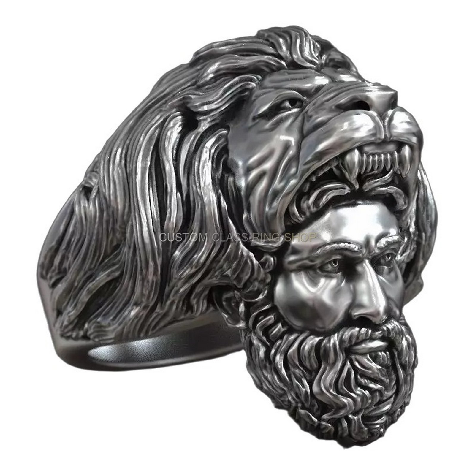 Sterling silver Hercules Nemean Lion ring, Angled three-quarter profile