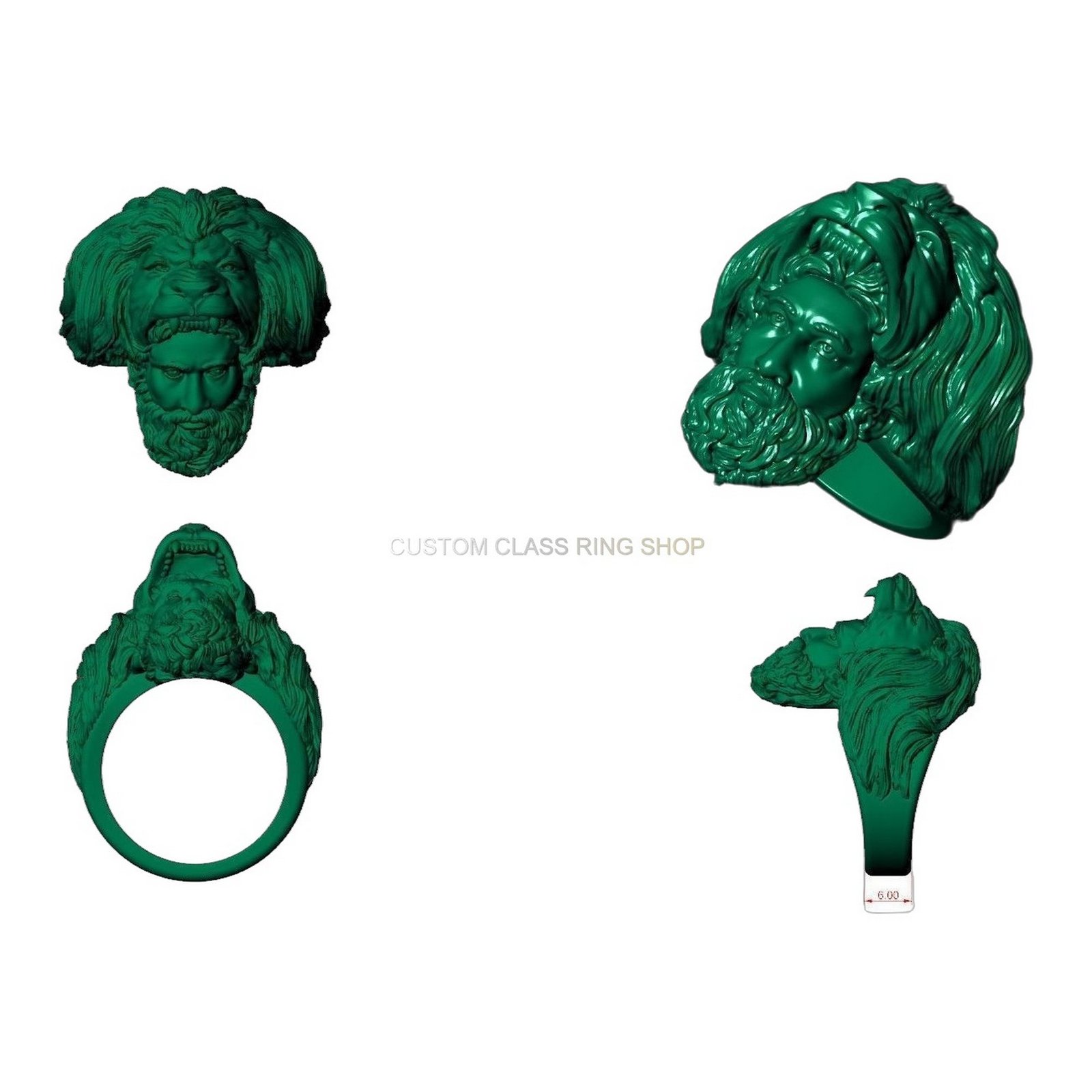 Sterling silver Hercules Nemean Lion ring, Detailed lion head front