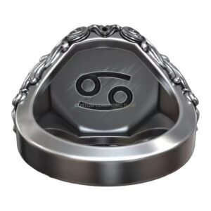 Cancer zodiac sterling silver signet ring antique relief