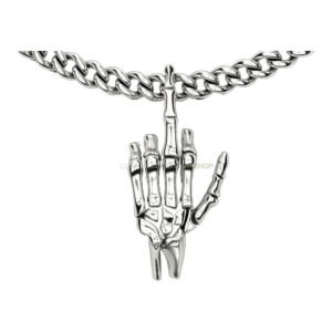 Sterling silver human hand bones pendant with curb chain