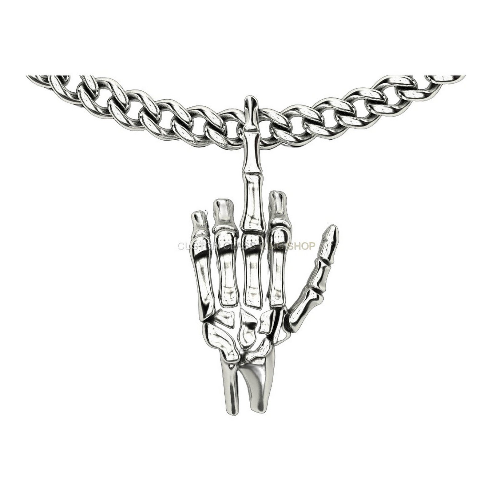 Sterling silver human hand bones pendant with curb chain