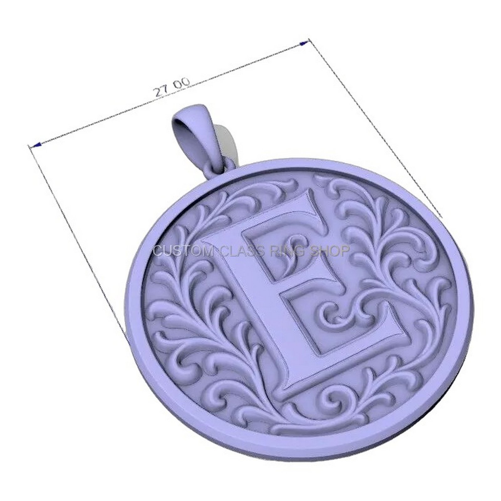 Sterling silver initial letter floral pendant with ornate acanthus leaves scrollwork, oxidized antiq