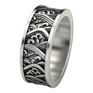Unisex sterling silver filigree statement ring with oxidized scrollwork