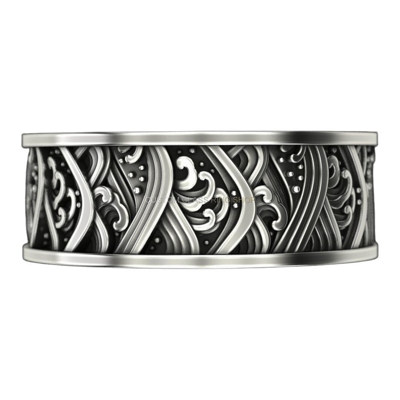 Unisex sterling silver filigree statement ring with oxidized scrollwork