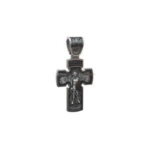 Sterling silver Jesus Christ Archangel Michael two-sided cross pendant with oxidized finish