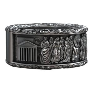 Sterling silver jesus christ saint peter keys wedding band with acanthus border