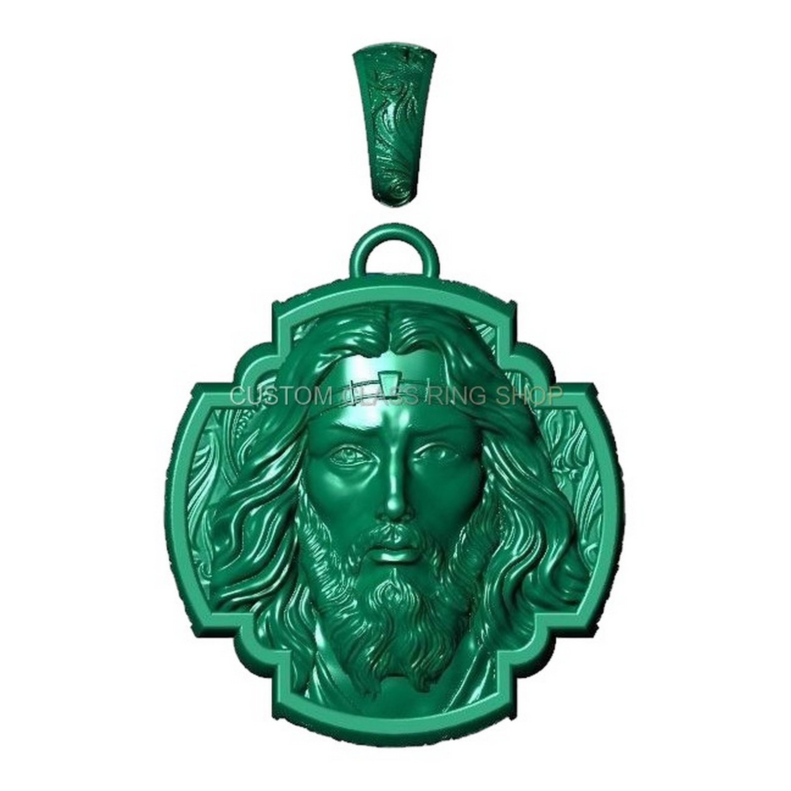 Sterling silver jesus christ cross pendant, green jade ceremonial carving
