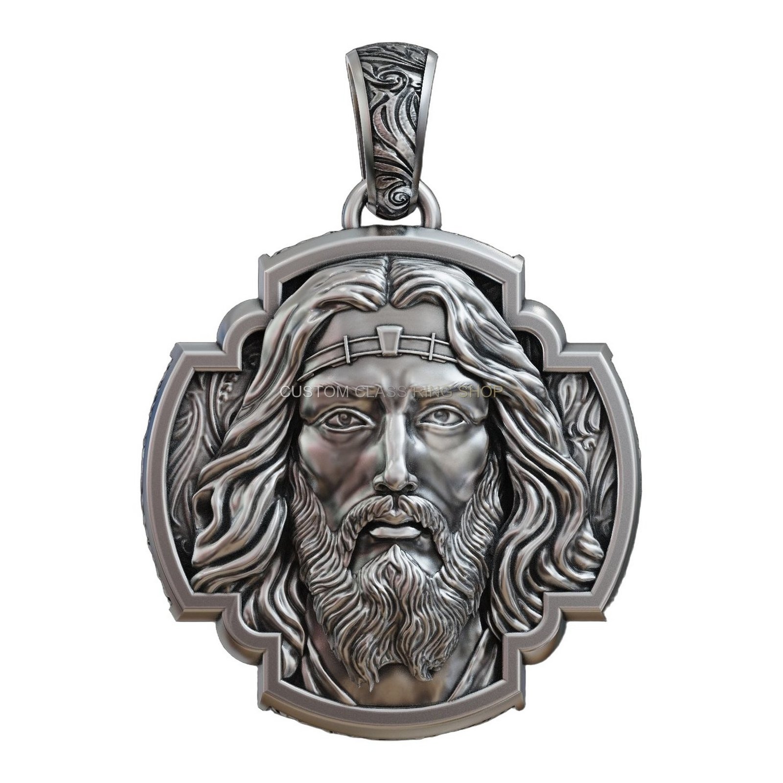 Sterling silver jesus christ cross pendant, front centered full pendant